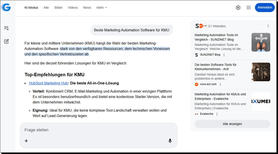 Google AI Mode Screenshot