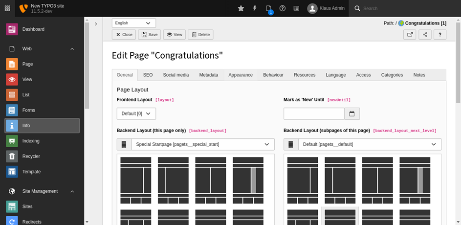 Abbildung: Das TYPO3-Backend